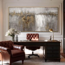 Neutral Canvas Arts Gold Wall Art Decor Framed Abstract Pictures Grey Prints ...