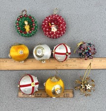 Lot of 9 Vintage Beaded Sequin Satin Christmas Ornaments Push Pin Handmade