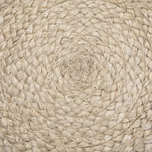 Edgeley Round Pouf, Footstool, Upholstered in Grey, Natural Woven Braided Jut... - Picture 10 of 12