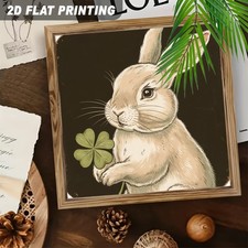 Irish Wooden Plaque Bunny with Four Leaf Clover St. Patrick's Day Home Decor