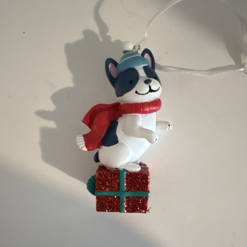 Christmas Dog Hanging Ornament Multicolor Plastic Figurine w/ Gift Box