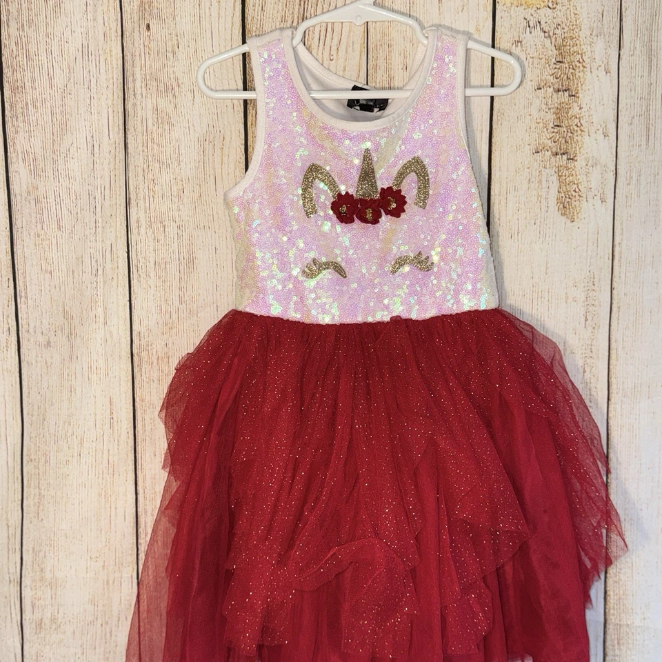 Vestido Unicornio Rosa y Violeta Niñas Pequeñas Lentejuelas Con Brillo Volantes Malla Falda 5 Foto 2 de 4