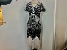 FUNDAISY Dress 1920s Gatsby V Neck Beaded Fringed Dress Size XL - fancy!