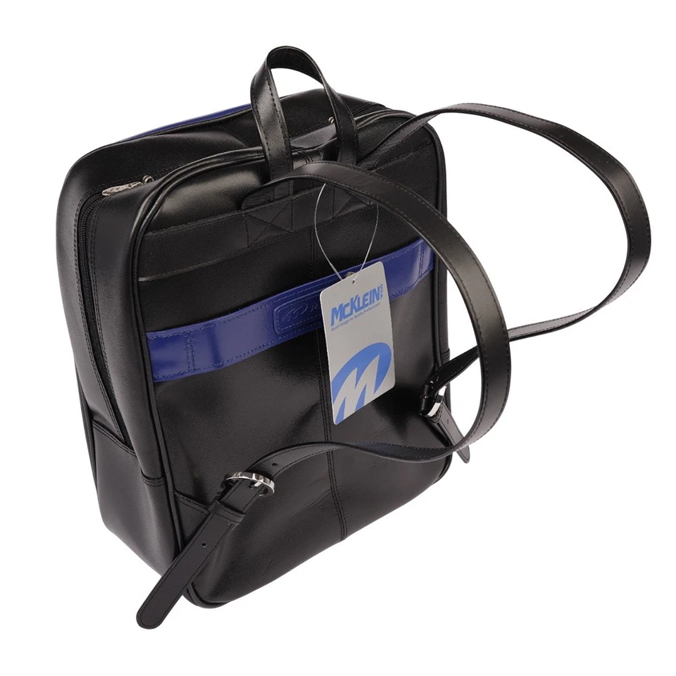 Mochila delgada de cuero McKleinUSA Edison negra/azul marino 14" bolsa para computadora portátil 88137 Foto 2 de 4
