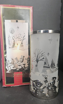 Vtg Gorham Large 10'' Silver Base Frosted Glass Snowman Hurricane Candle FREESHIP