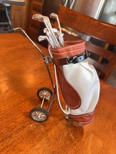 Desk Accessory Miniature Golf Bag Set of Clubs Pen Holder Office Decor