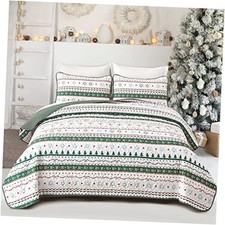 Christmas Quilt Set 3 Pieces Christmas Bedding Coverlet Size Queen Green
