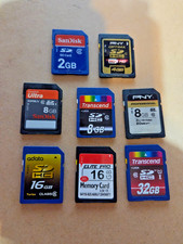 Large Used SD cards lot 2,4,8,16, 32GB - 8 cards