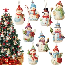18 Pcs Snowman Christmas Tree Ornaments Set, Wooden Snowman Ornaments Decoration