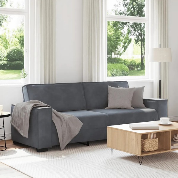 3-Sitzer Sofa Samt Dunkelgrau 220X78X84 Cm-image
