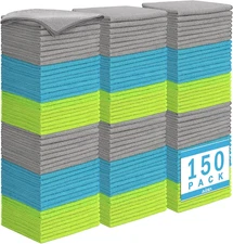 AIDEA Microfiber Cleaning Cloths, 150Pk 12x12 Lint Free Absorbent Wash Towels