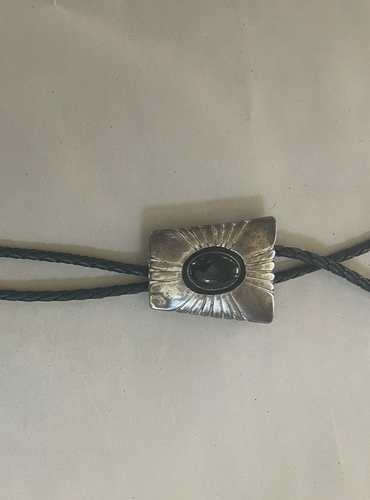 Bolo Tie Navajo ? Handmade Sterling Silver Black Onyx Signed FG FNG - Picture 5 of 7
