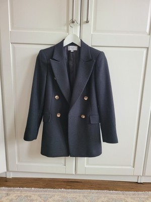 Schwarzer zweireihiger Twill-Blazer Laura Petite von Reiss UK 8 Petite 