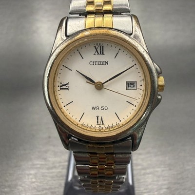 Citizen Watch Women 25mm White Dial Two Tone Date Round 1010-R11482 New Battery