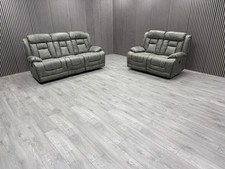SCS 3+2 SEATER SOFA SET ELECTRIC RECLINER GREY FABRIC HIGH BACK FIRM SEATS