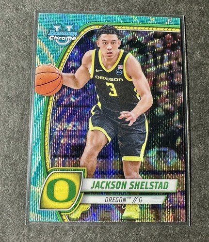 🏀 Jackson Shelstad - 2024-25 Bowman Chrome U #77 - Aqua Wave /299 - Oregon