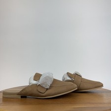 New Womens Dolce Vita Santel Beige Leather Buckle Slip On Mules Size 5 M NWOB