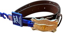 Tony Lama Children's Belt- brown leather-silver  gold buckle - longhorn-sz 24