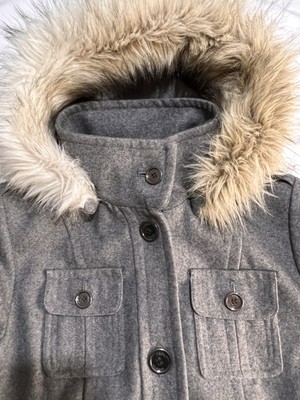 Esprit Outerwear classic coat Women's Med Gray Y2K Jacket Faux Fur Trimmed Hood