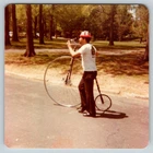 Vintage Photo Man w/ Penny-Farthing Bicycle 1970's Found Art DT104