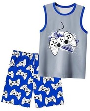Boys Pajamas Little Big Boys Summer Pajamas Tank Tops  Shorts 10 Grey Gamer
