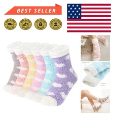 6-Pairs Plush Slipper Socks for Women - Colorful Warm & Cozy Fuzzy Feet
