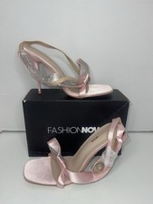 Fashion Nova Women's Pink Rhinestone Bow Strappy Stiletto Heels – Open Toe