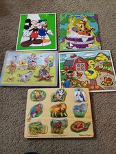 Lot 5 Vintage Puzzles Some Wood Disney Sesame Street Playskool Melissa Doug Pooh