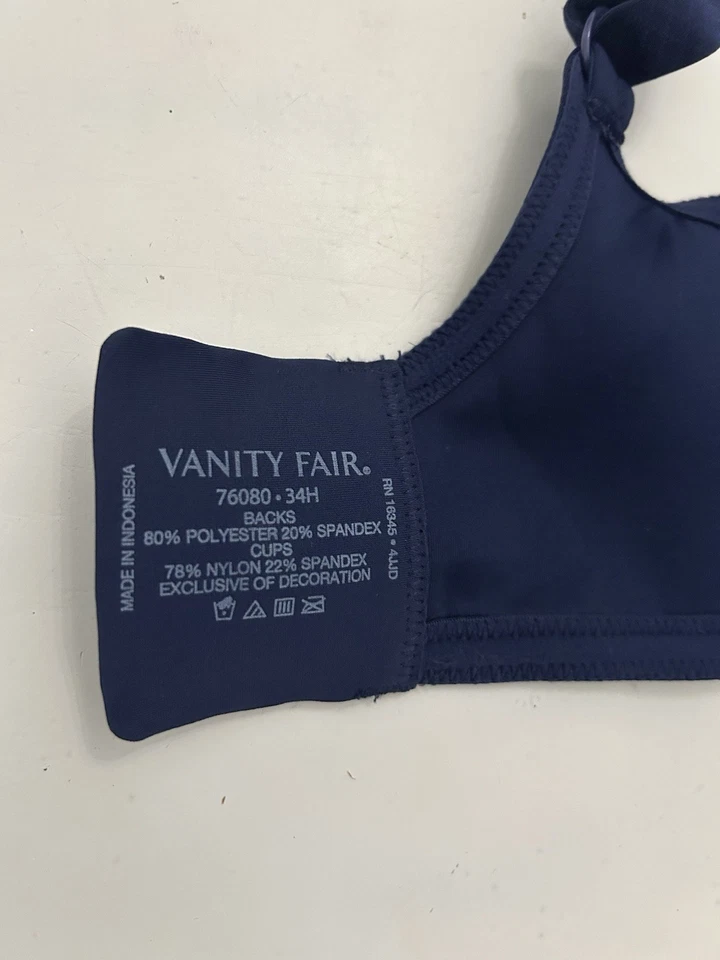 Vanity Fair 34H Beauty Back Smoothing Full Figure Minimizer Bra Navy Blue 34 H - Image 4 of 4