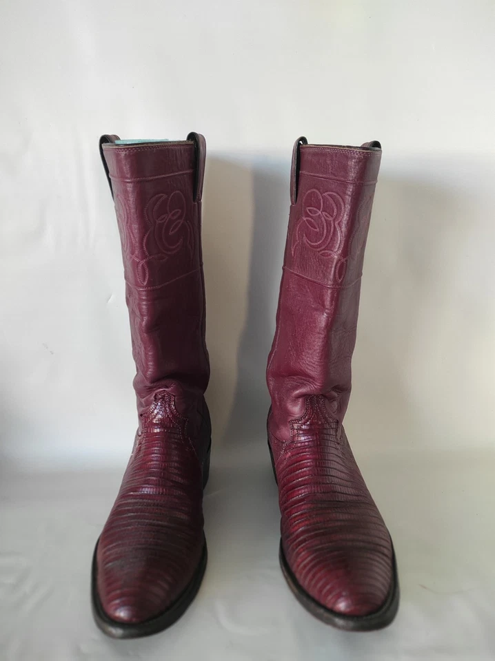 Mujer Justin Lagarto/Cuero Vintage Botas Talla 9 D Granate/Hasta la Rodilla #9084 H Foto 2 de 4
