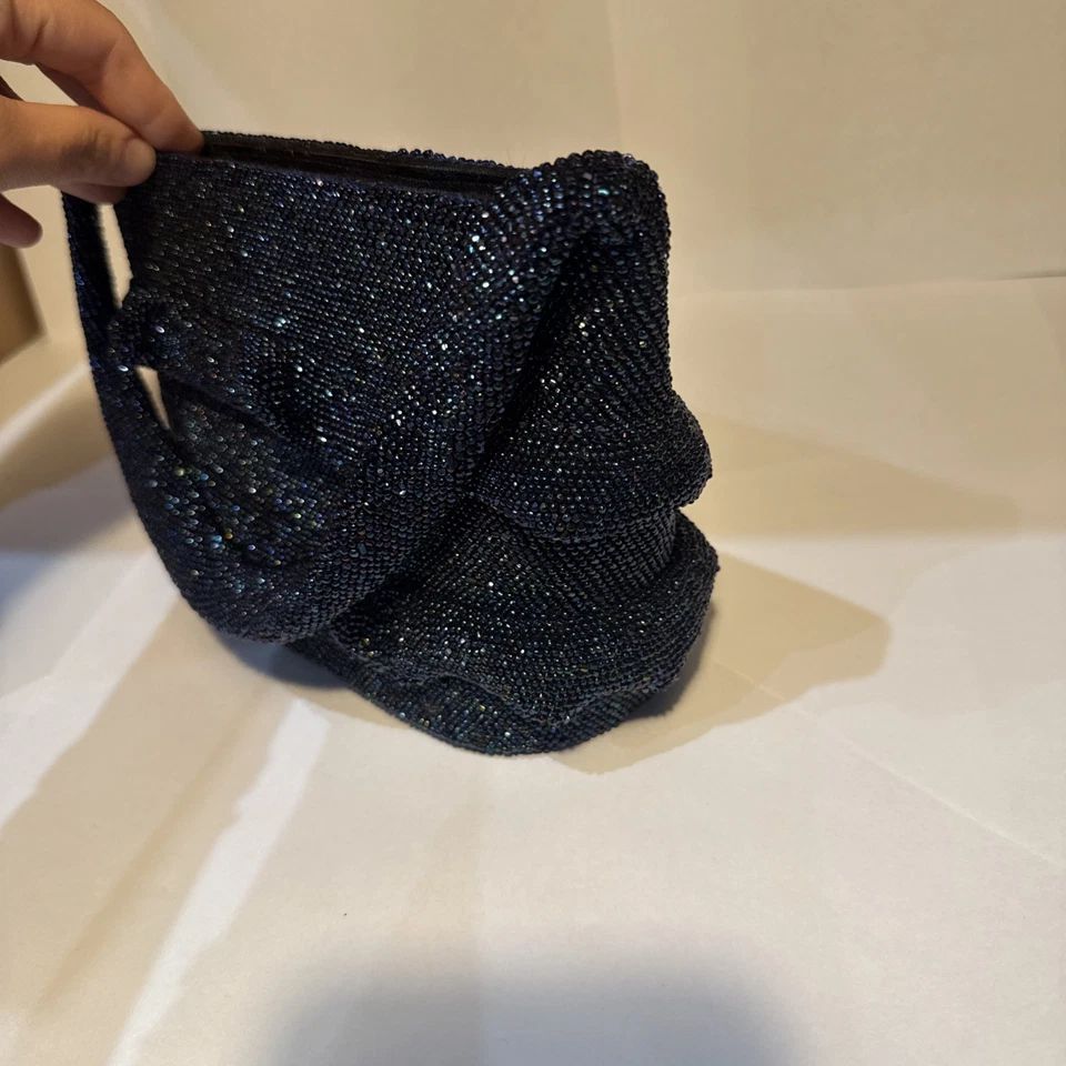 Bolso de mano vintage azul púrpura iridiscente con cuentas de los años 40 y 50 Foto 4 de 4