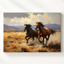 Wild Gallop Canvasimpressionistic Horses In Desert Landscape Wall Art