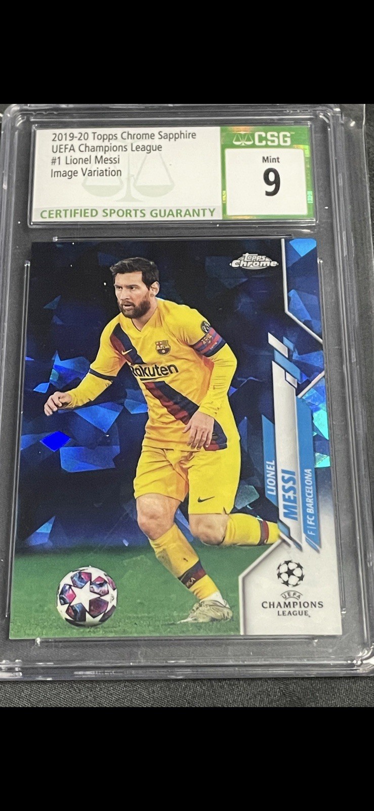 2019-20 Topps Chrome UCL Sapphire LIONEL MESSI #1 Image Variation CSG9