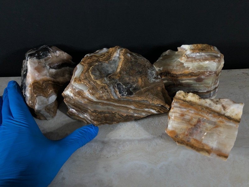 7.97lbs 4pcs  Banded Calcite Crystal Mineral Slab Stone Rough Rock QXT-5