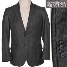 Kenneth Cole Reaction Casual Sport Coat Suit Jacket Gray Black Plaid 38 R