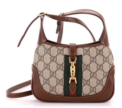 GUCCI GG Supreme Monogram Azalea Calfskin Web Mini Jackie 1961 Hobo