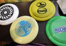 Lot 4 Frisbees 1 Wham-O 1 Imperial All Pro 1 Hi-Chew 1 CW 6 Flying Disc Saucer