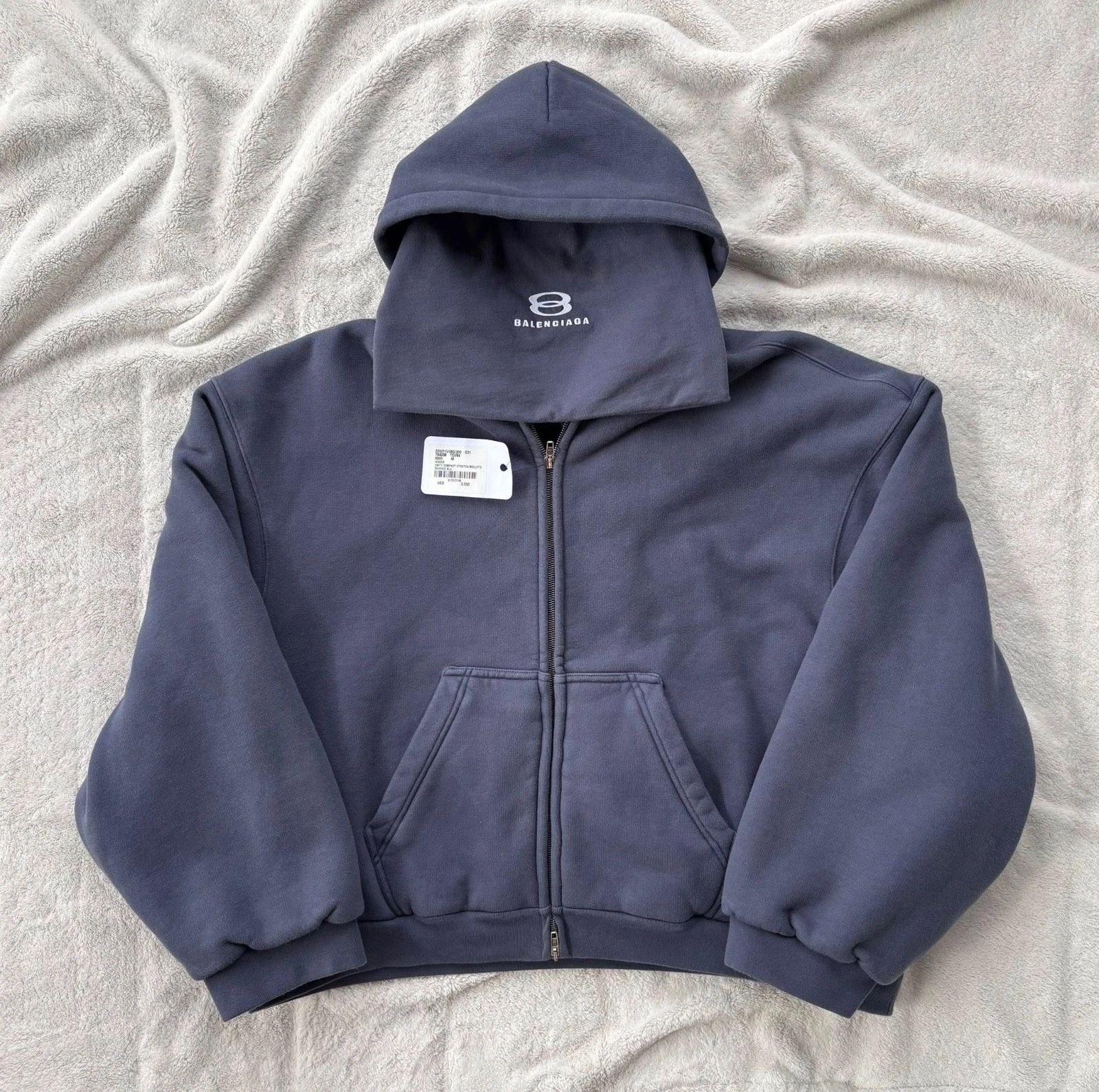 Balenciaga — Balenciaga Washed Blue Incognito Compact Fleece Sports Icon Hoodie - Med - $3550