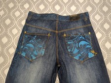 Rocawear Baggy Denim Cargo Jeans Y2K Skater Hip Hop Embroidered SZ 36x33