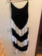 Black White Chevron Strapless Tube Top Ruched Bust Maxi Dress Plus Size 1X 2X