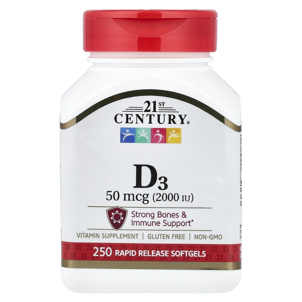 21st Century Vitamin D3 2000 IU 250 Liquid Softgels Gluten-Free