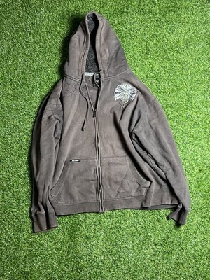 Marc Ecko Zip Hoodie Men s XL Brown Snake Wing Patch Sherpa Lined Y2K Streetwear