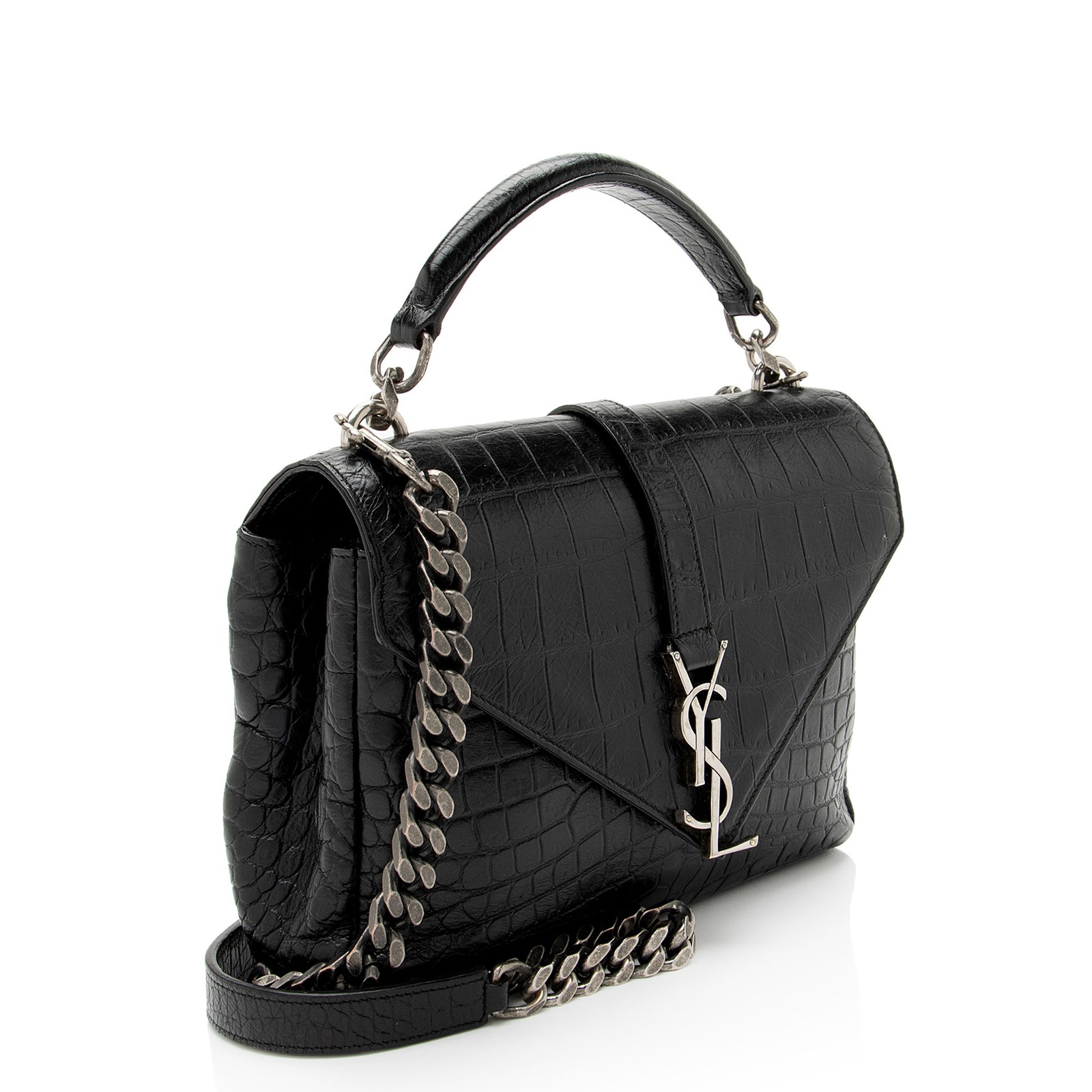 Borsa a tracolla media Saint Laurent Croc in pelle di vitello goffrata monogramma college