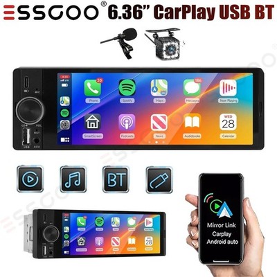 6.36'' Single 1 DIN Apple CarPlay Car Radio Stereo Touch Screen USB BT+MIC&Camera