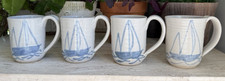 4 Salmon Falls Stoneware Early Andy Cochran Pottery Mugs Signed Sailboat Design