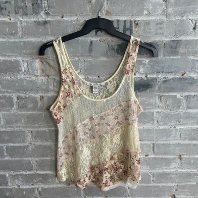 American Rag Floral Lace Tank Top Cream Pink Fairycore Cottagecore Size XL