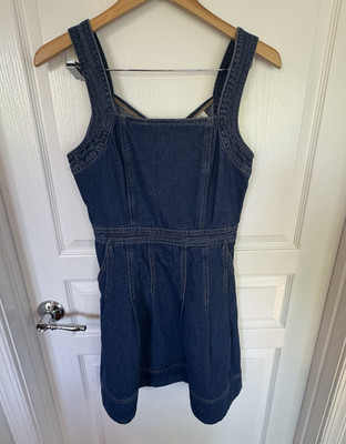 Joie Denim dress Solid Square Neck Sleeveless Zip Short size 4