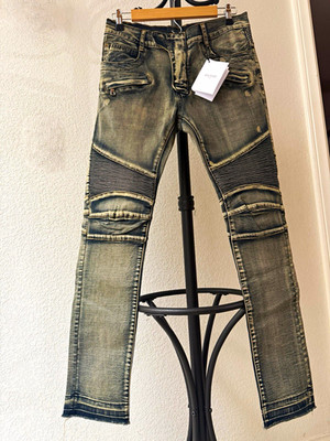 Balmain Men's Light Wash Gray Denim Biker Jeans Skinny Slim Fit 5-Pocket