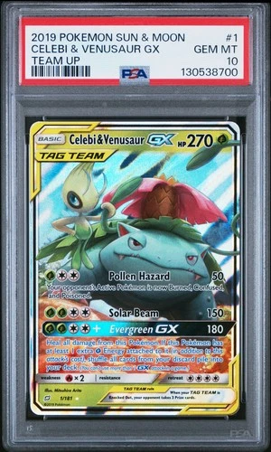 Celebi & Venusaur GX 1/181 - Team Up - Pokemon Card - PSA 10