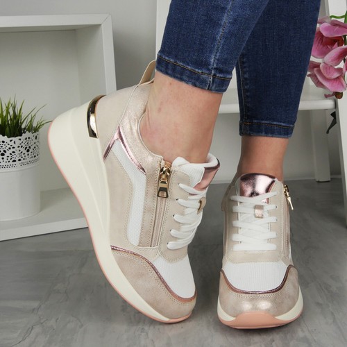Zapatos de cuña Entrenadores Mujer Tenis Damas Con cordones Cómodos Clásicos Bombas Tallas - Imagen 11 de 83